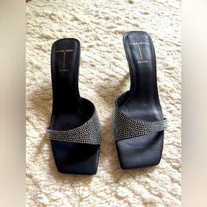 Black Suede Studio Crystal Mules